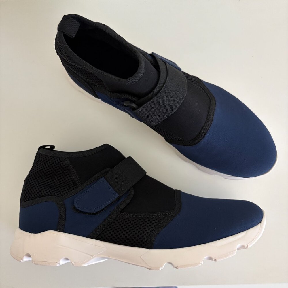 MARNI Mens Size 9 High-Top Sneaker Velcro Navy Blue/Black Neoprene